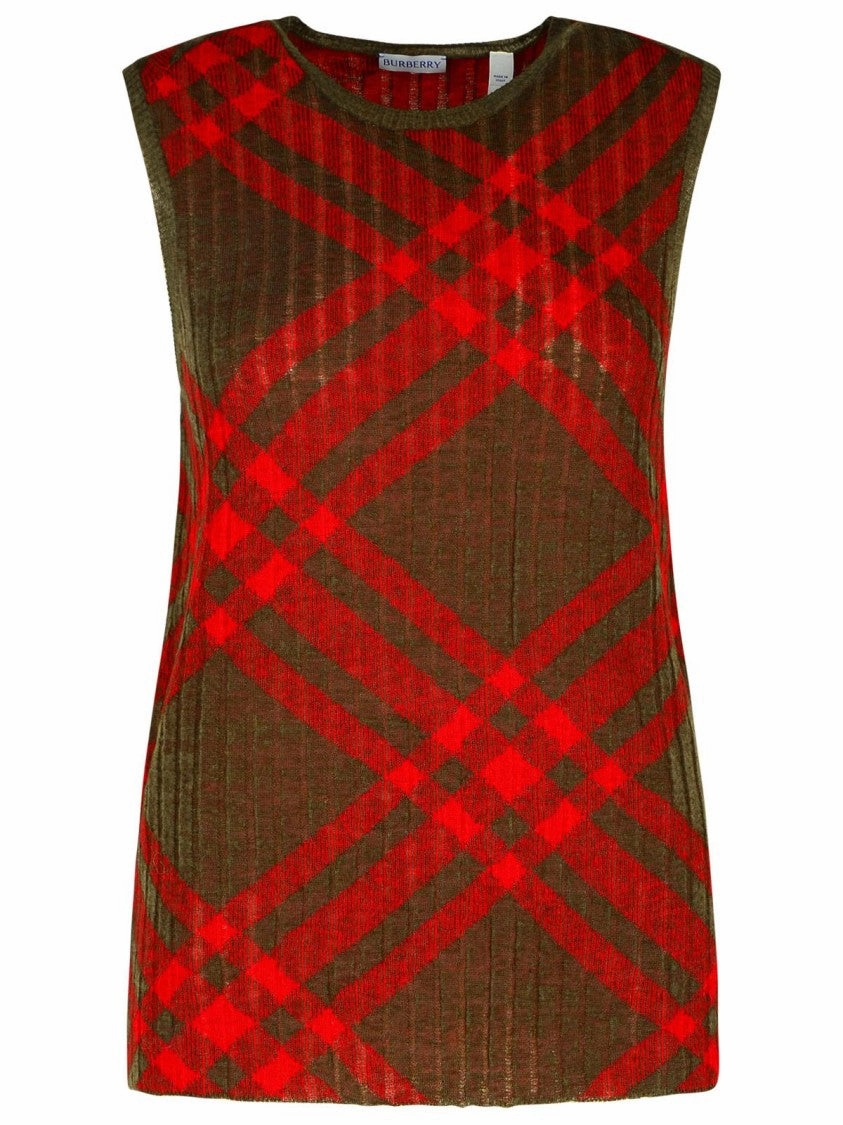 'Check' Dark Green Nylon Blend Vest