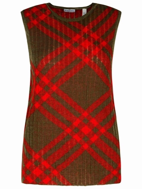 'Check' Dark Green Nylon Blend Vest