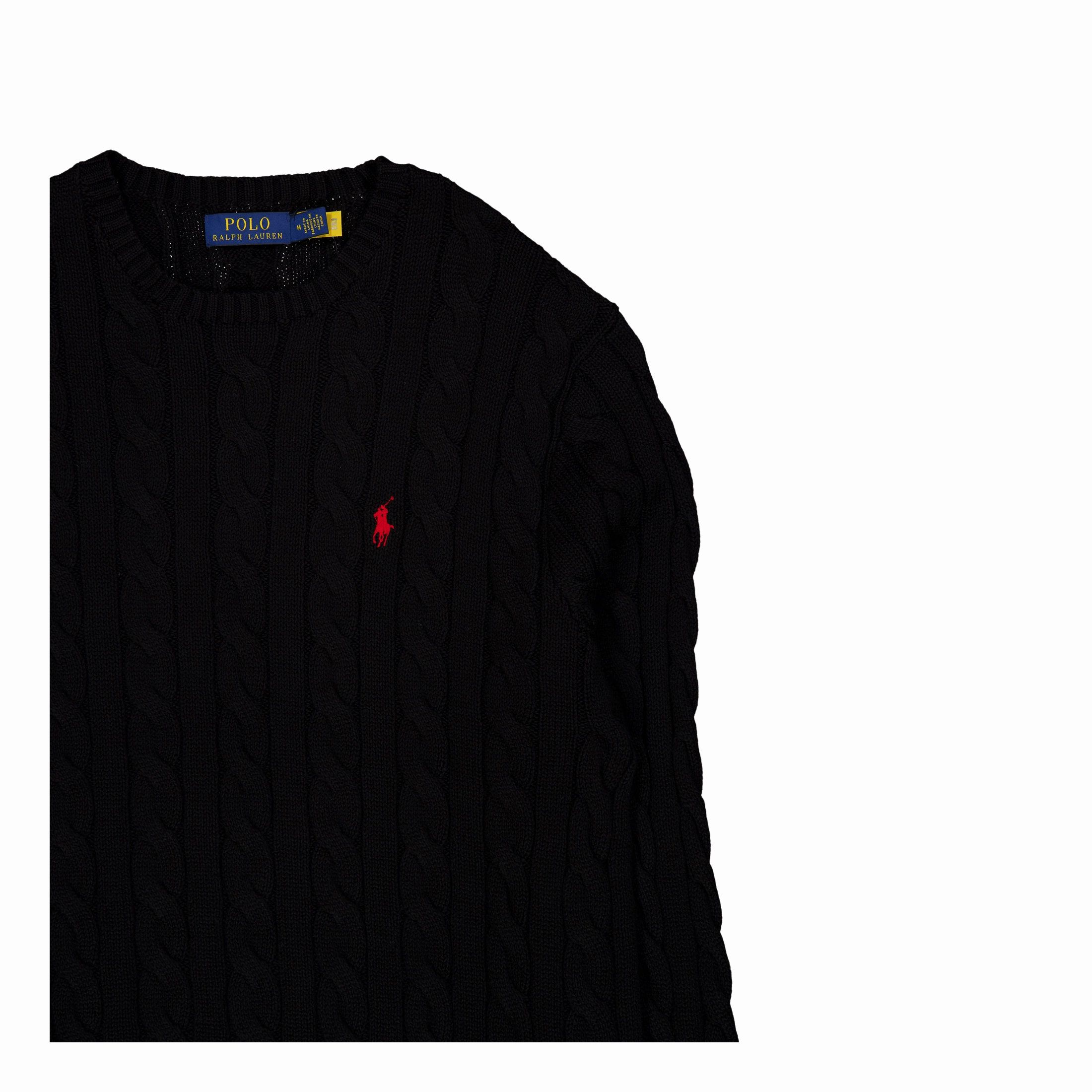 Cable-Knit Cotton Sweater Polo Black
