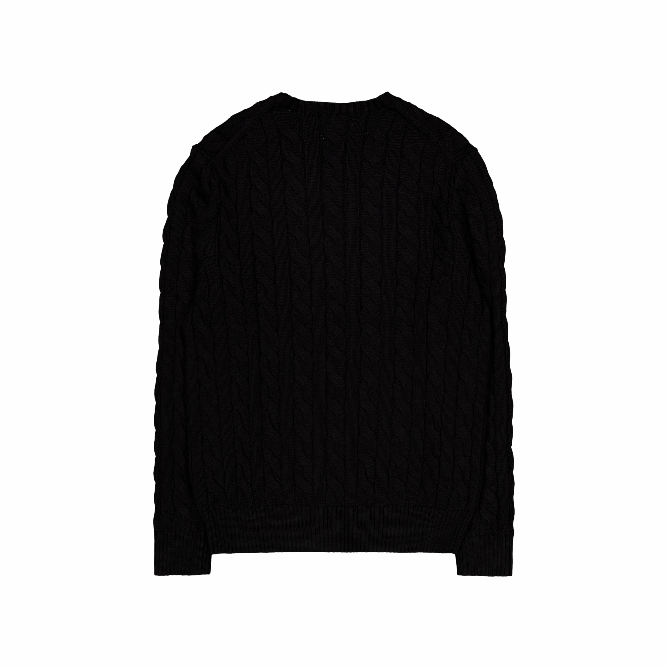 Cable-Knit Cotton Sweater Polo Black