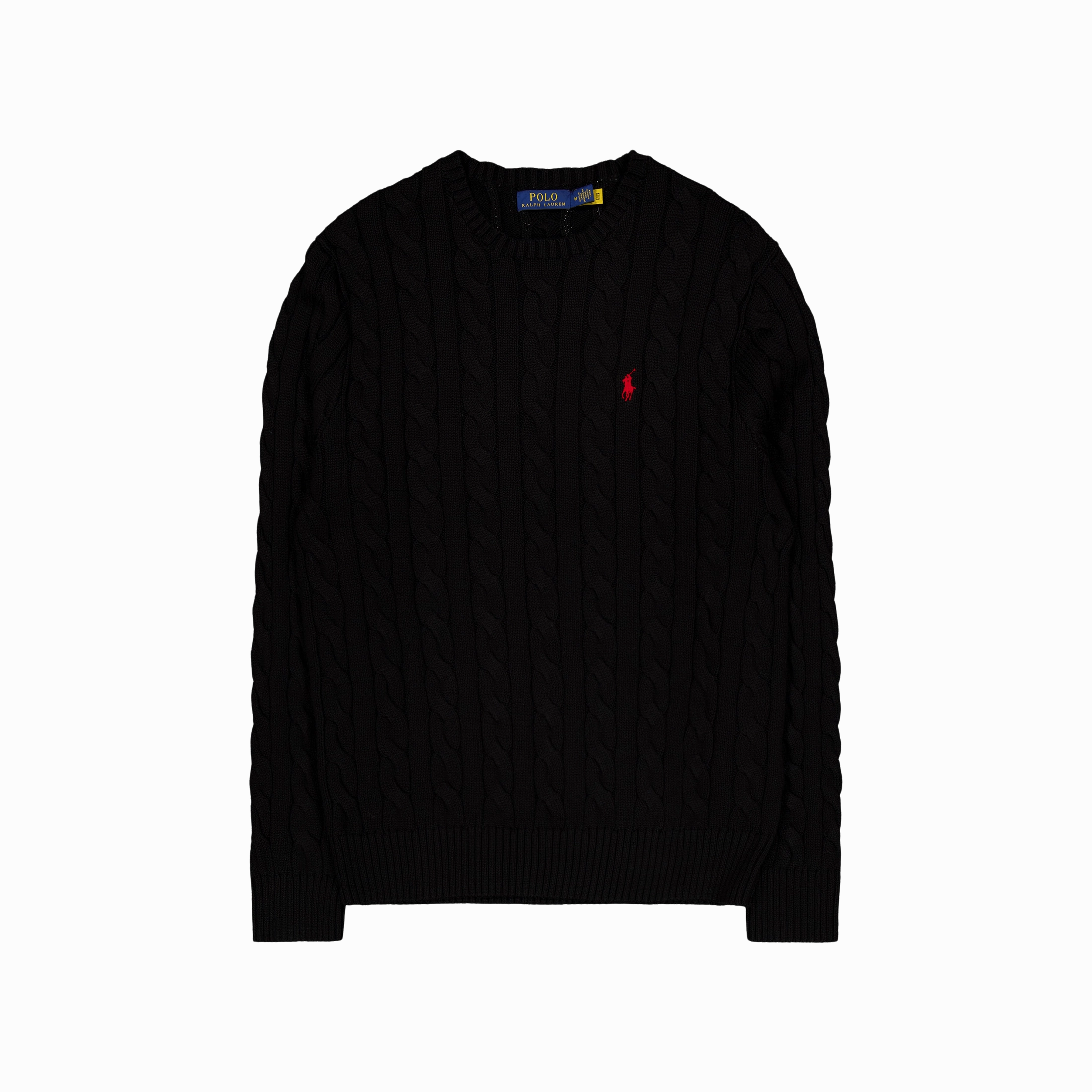 Cable-Knit Cotton Sweater Polo Black