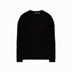 Cable-Knit Cotton Sweater Polo Black