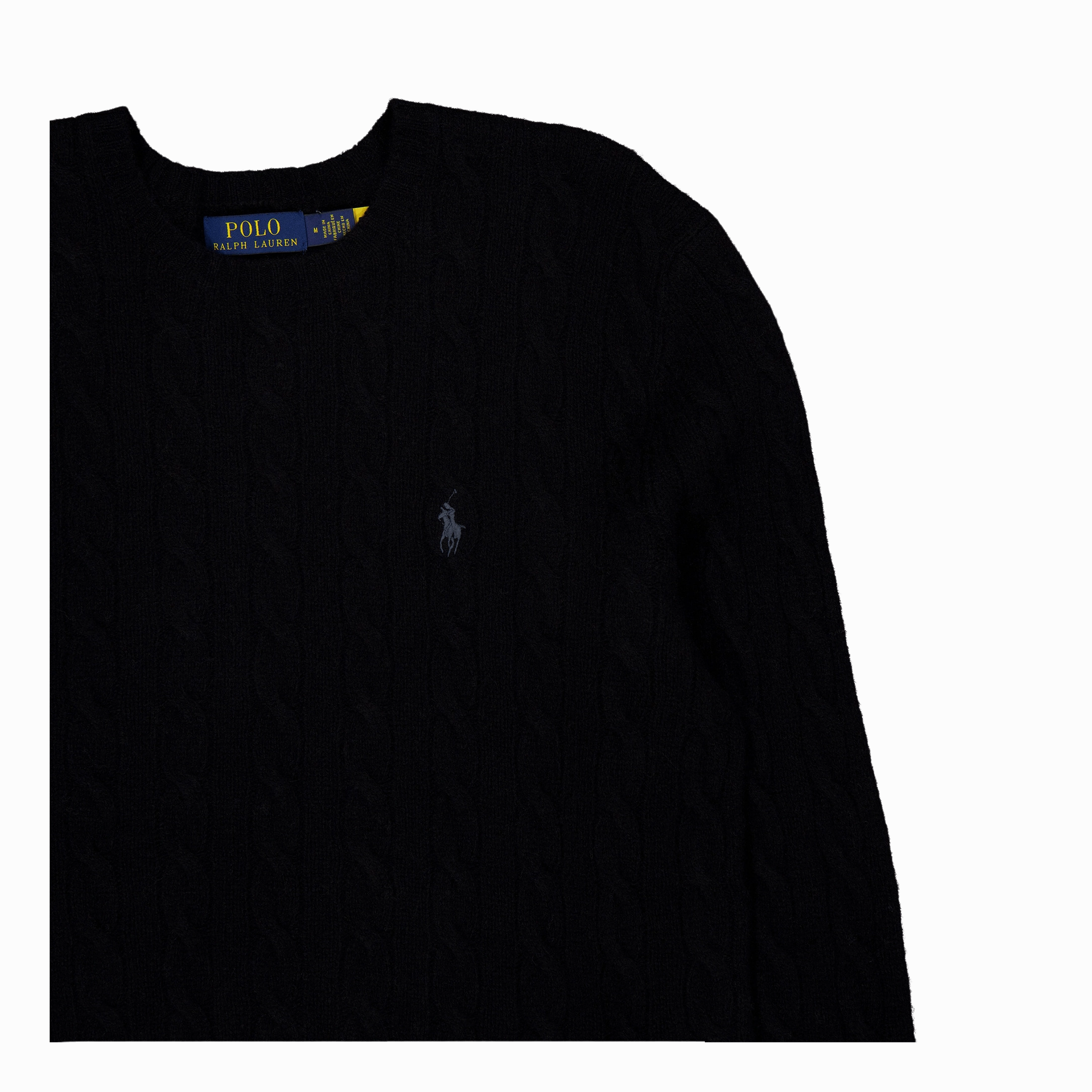 Cable-Knit Wool-Cashmere Sweater Polo Black