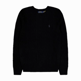 Cable-Knit Wool-Cashmere Sweater Polo Black