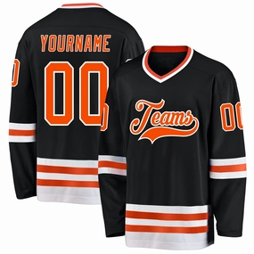 Custom Black Orange-White Hockey Jersey