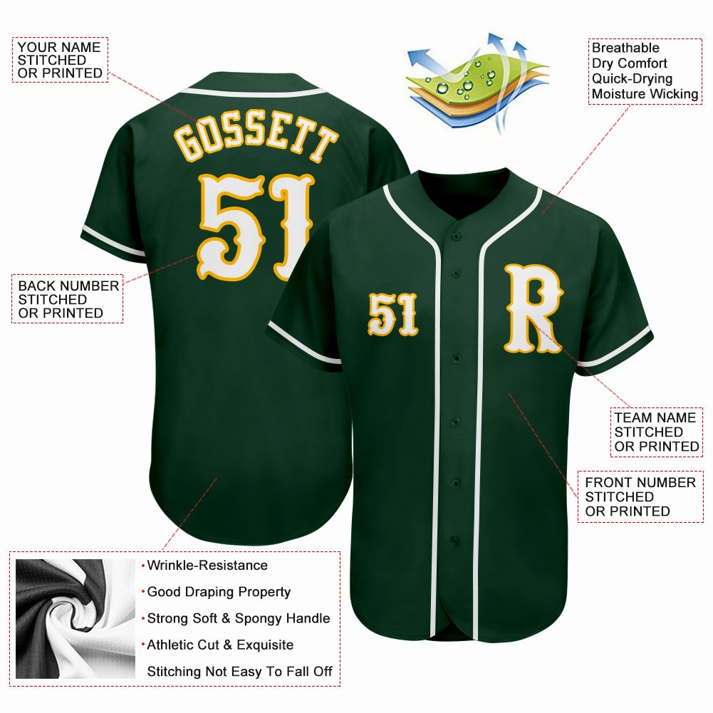 Custom Green White-Gold Authentic Baseball Jersey