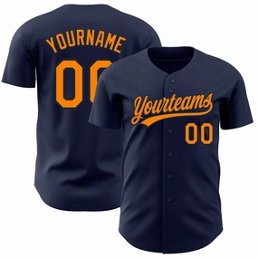 Custom Navy Bay Orange-Navy Authentic Baseball Jersey