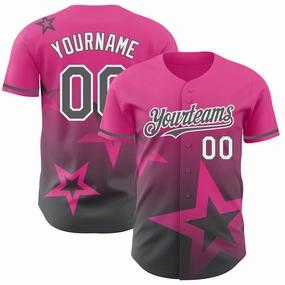 Custom Pink Steel Gray-White 3D Pattern Design Gradient Style Twinkle Star Authentic Baseball Jersey