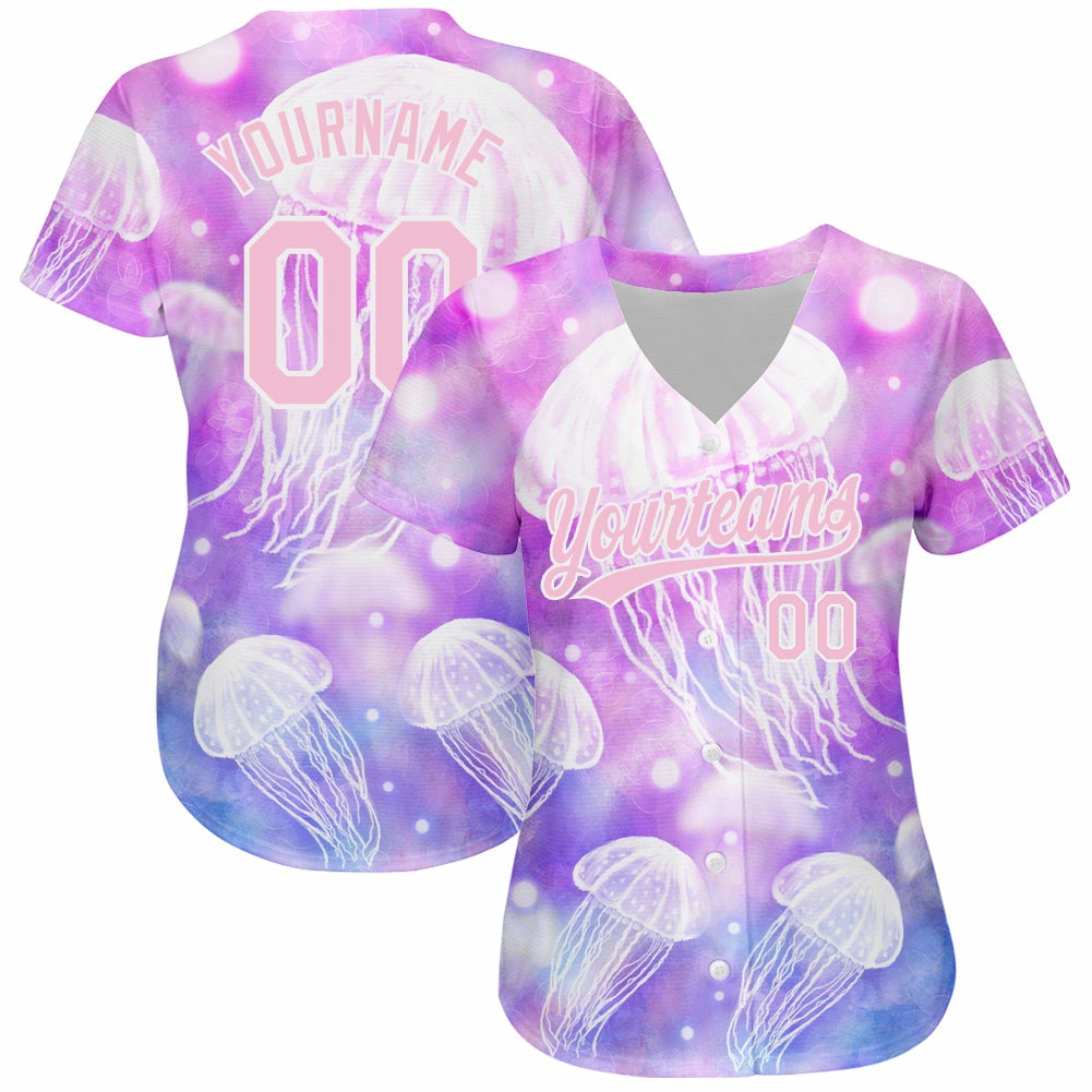 Custom Purple Light Pink-White 3D Pattern Design Jellyfish Authentic Baseball Jersey