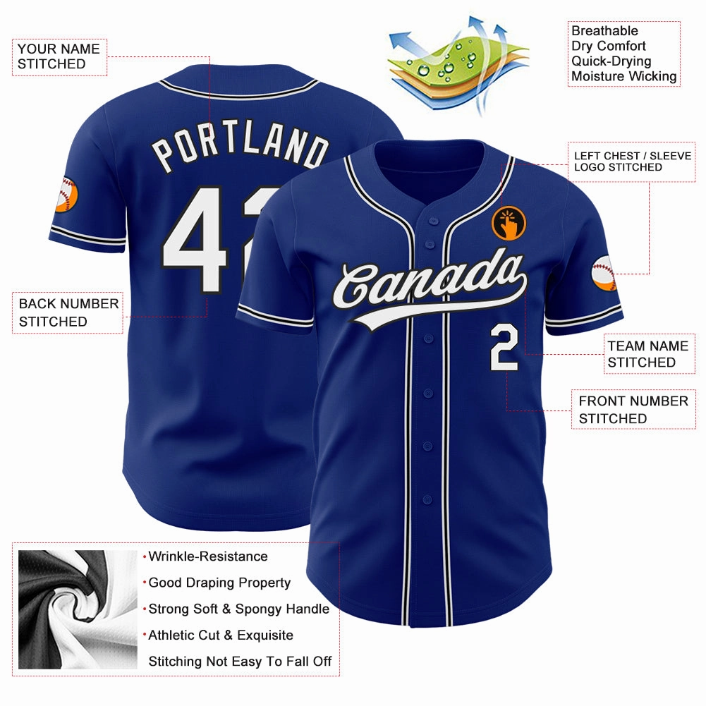 Custom Royal White-Black Authentic Baseball Jersey