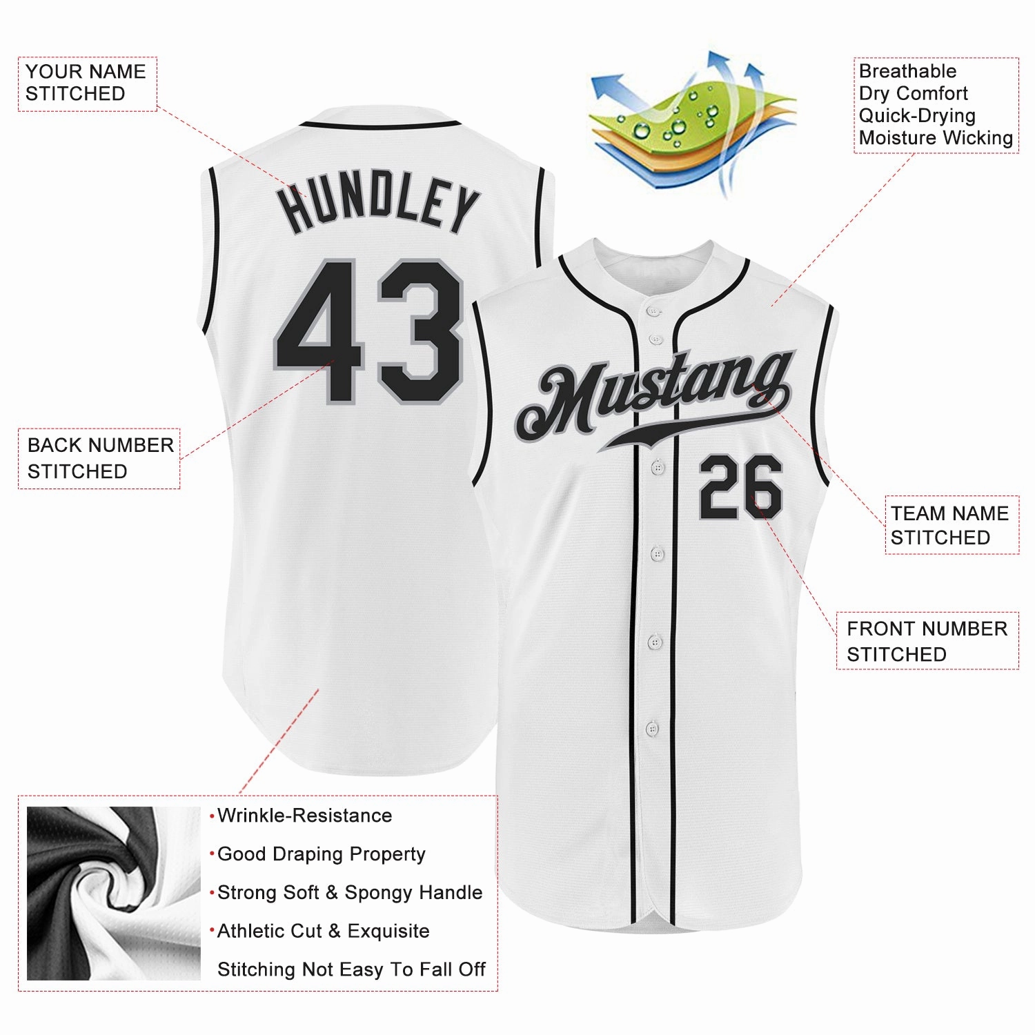 Custom White Black-Gray Authentic Sleeveless Baseball Jersey