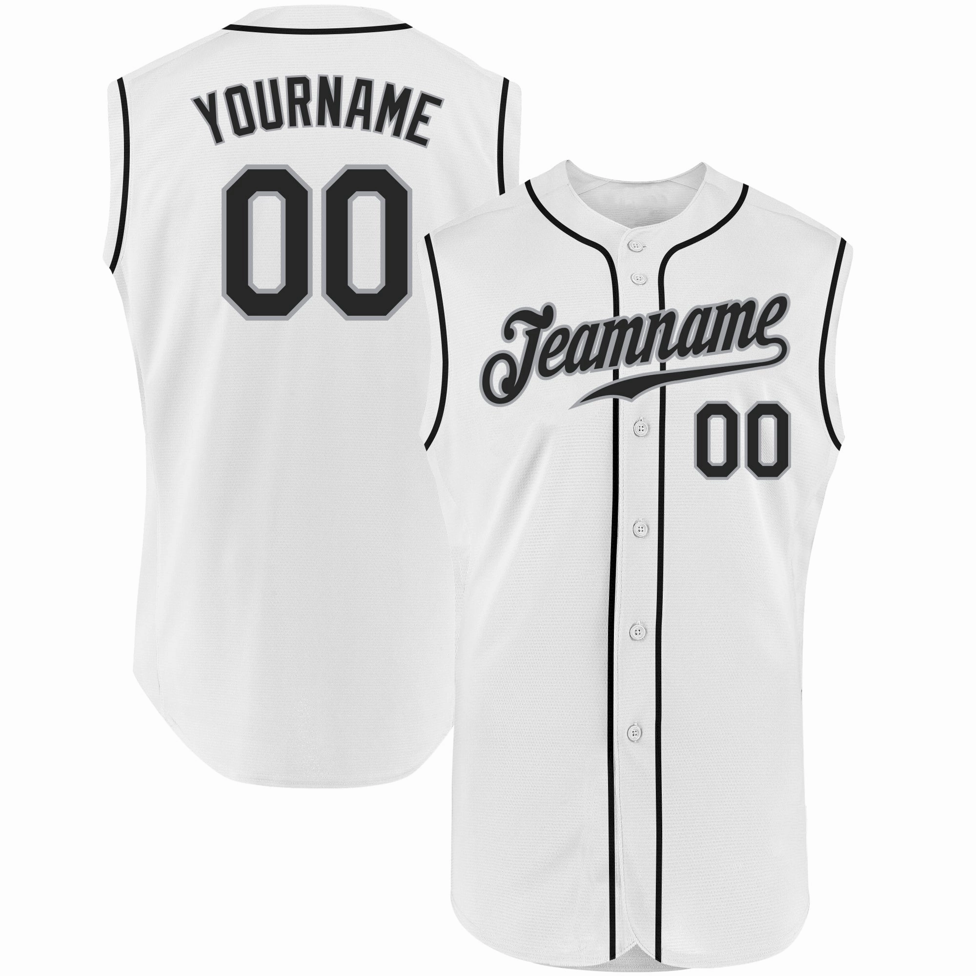 Custom White Black-Gray Authentic Sleeveless Baseball Jersey