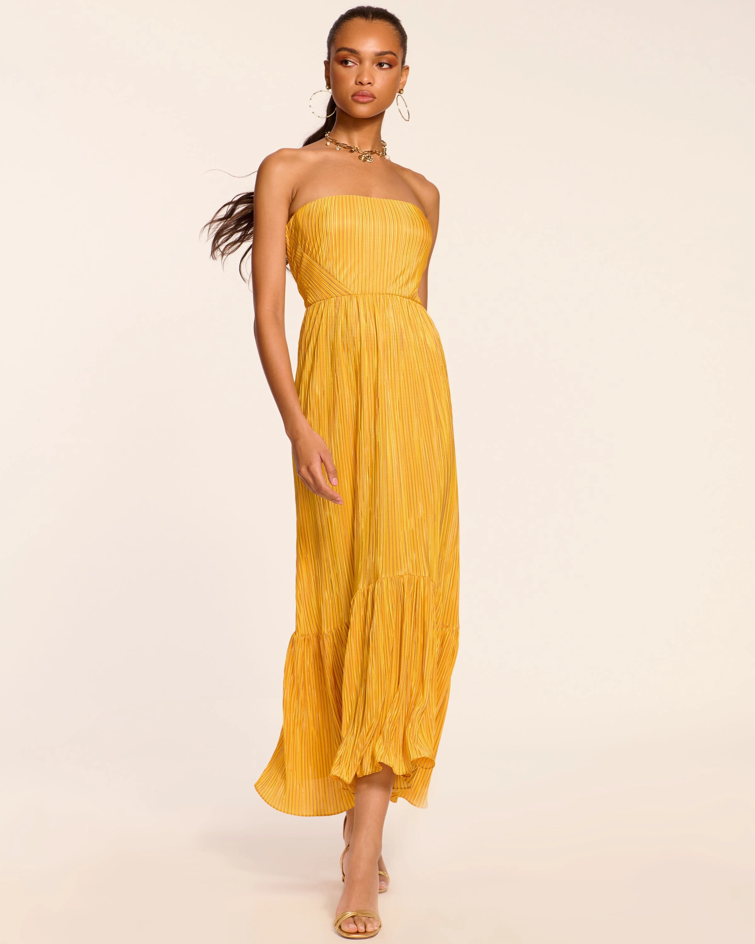 Devyani Pleated Knit Strapless Maxi Dress