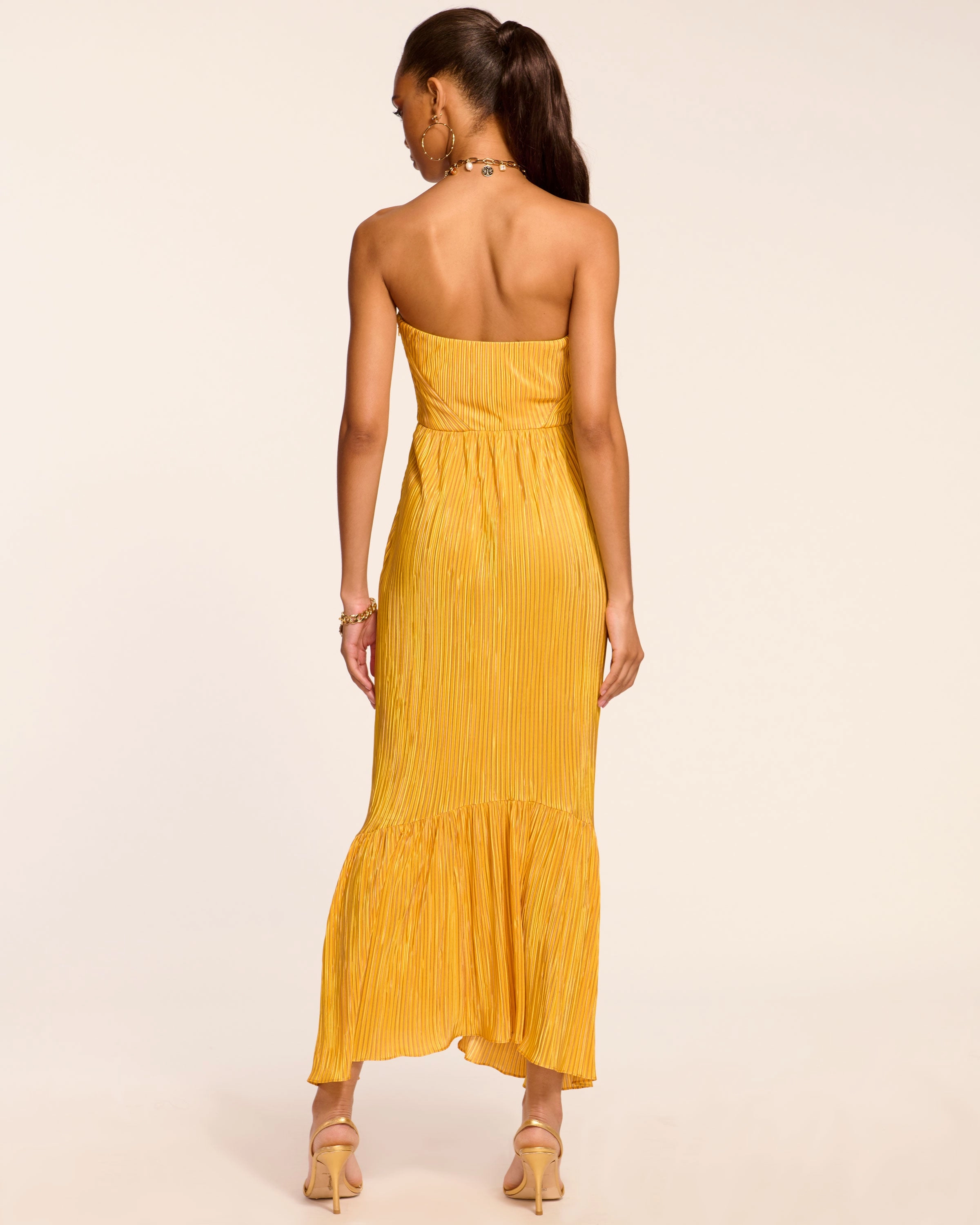 Devyani Pleated Knit Strapless Maxi Dress