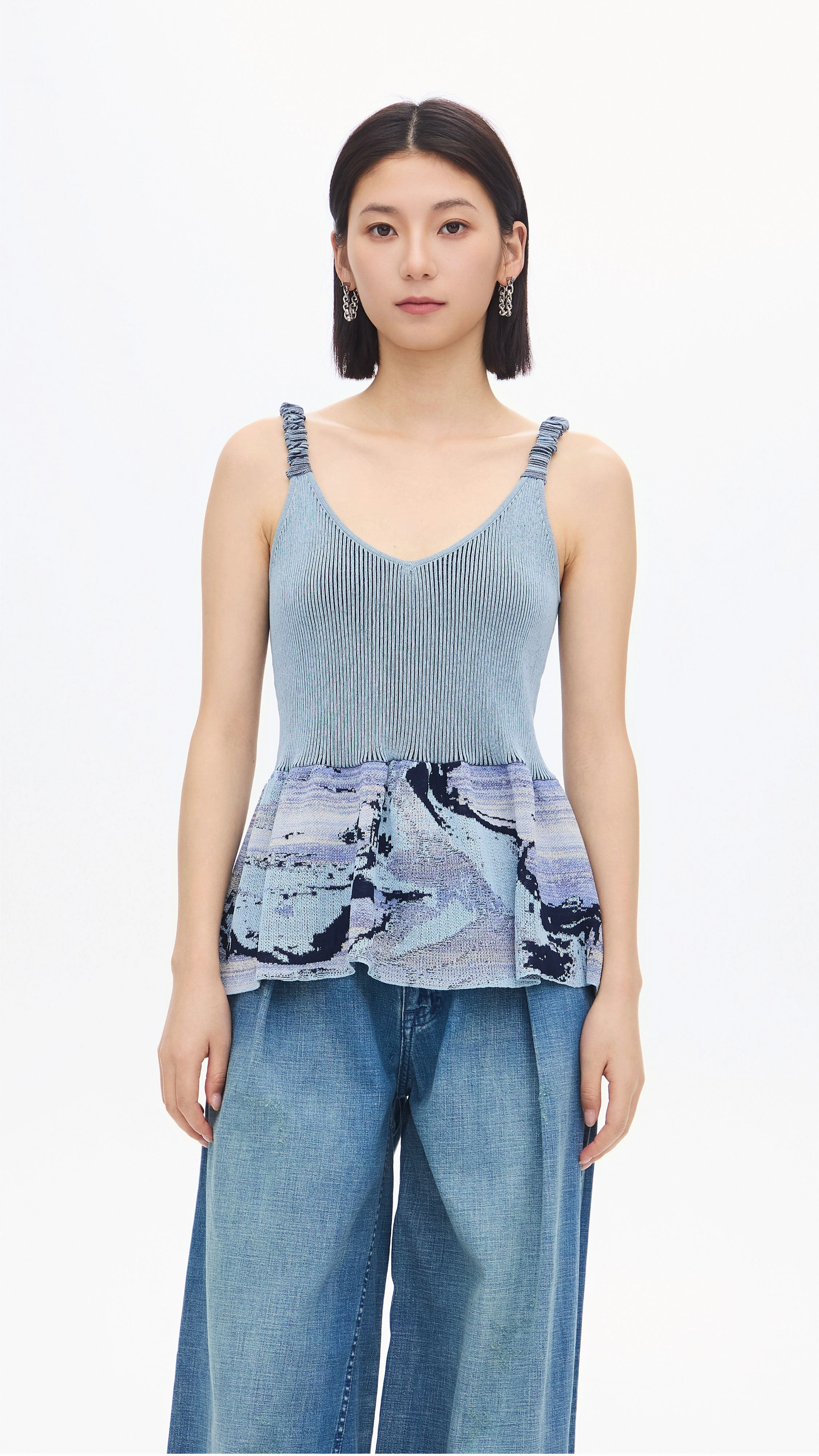 Jacquard Peplum Tank Top