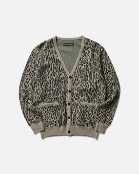 Men's Leopard Jacquard Cardigan (Type-2) Grey