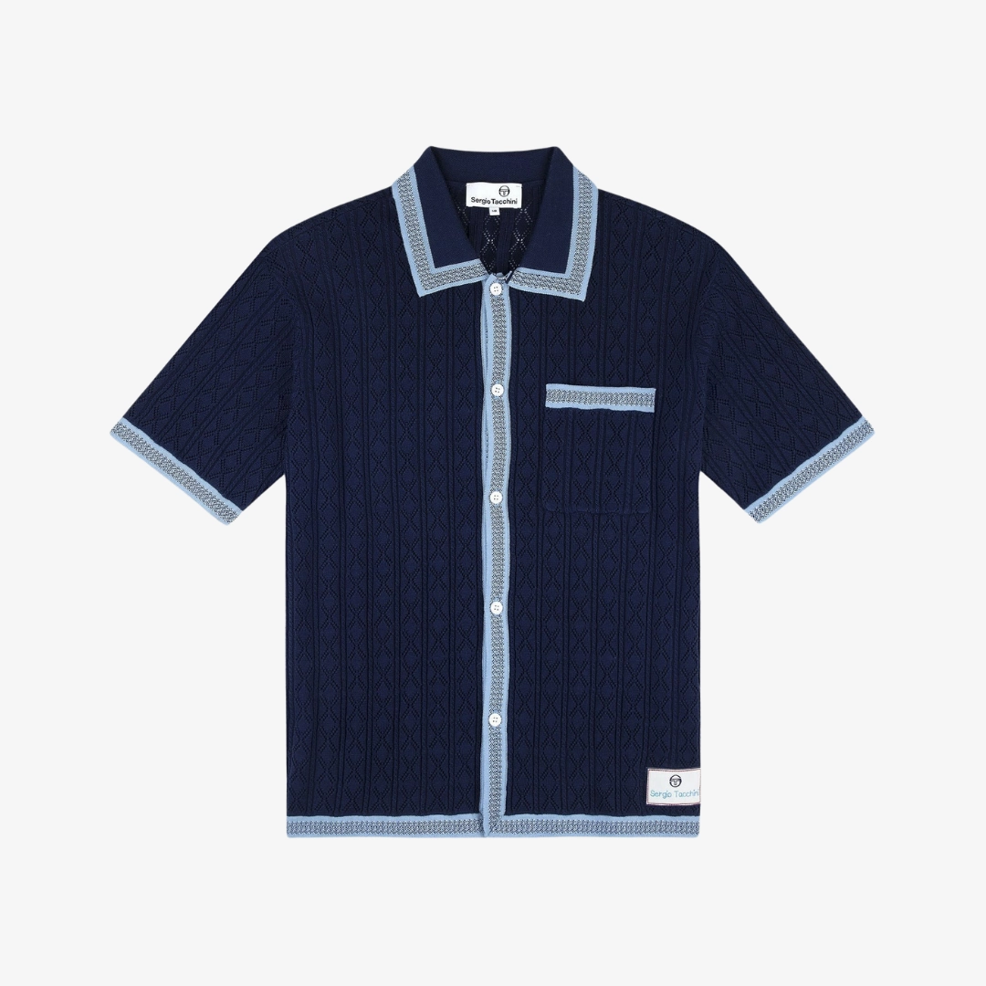 mens sergio tacchini aldo pointelle polo (martime blue)