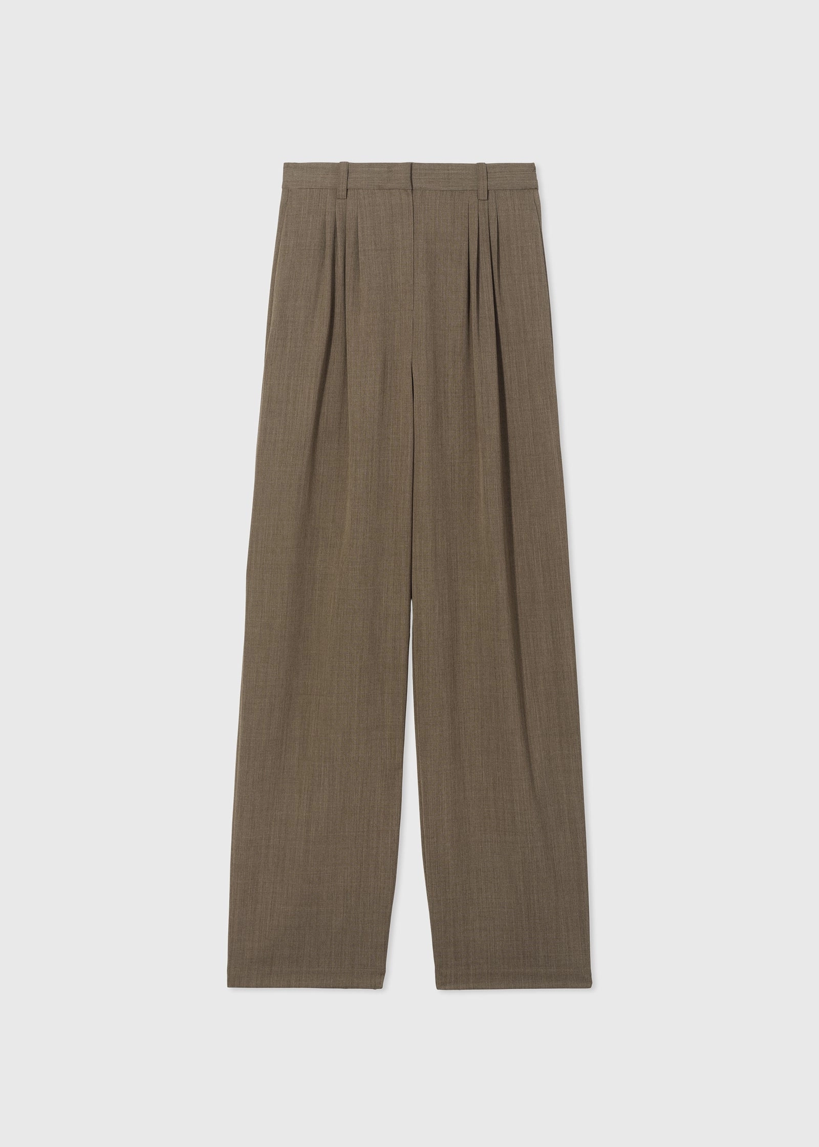 Pleated Barrel Trouser in Melange Suiting - Brown Multi