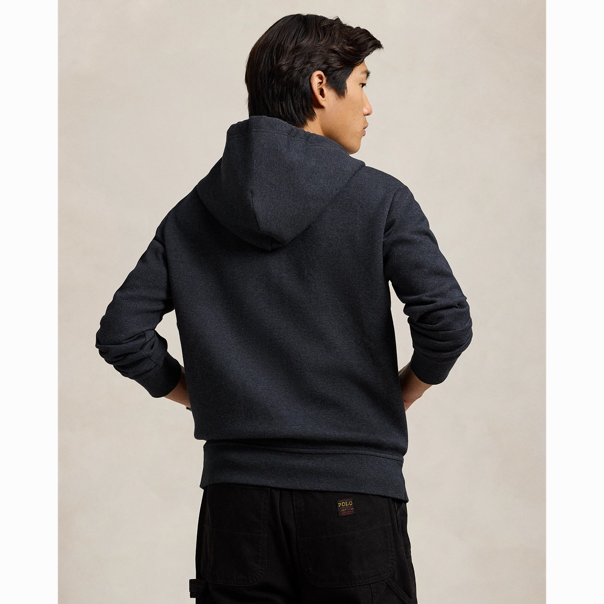 Polo Ralph Lauren LONG-SLEEVE DOUBLE KNIT TECH FULL-ZIP HOODED SWEATSHIRT- BLACK MARL HEATHER