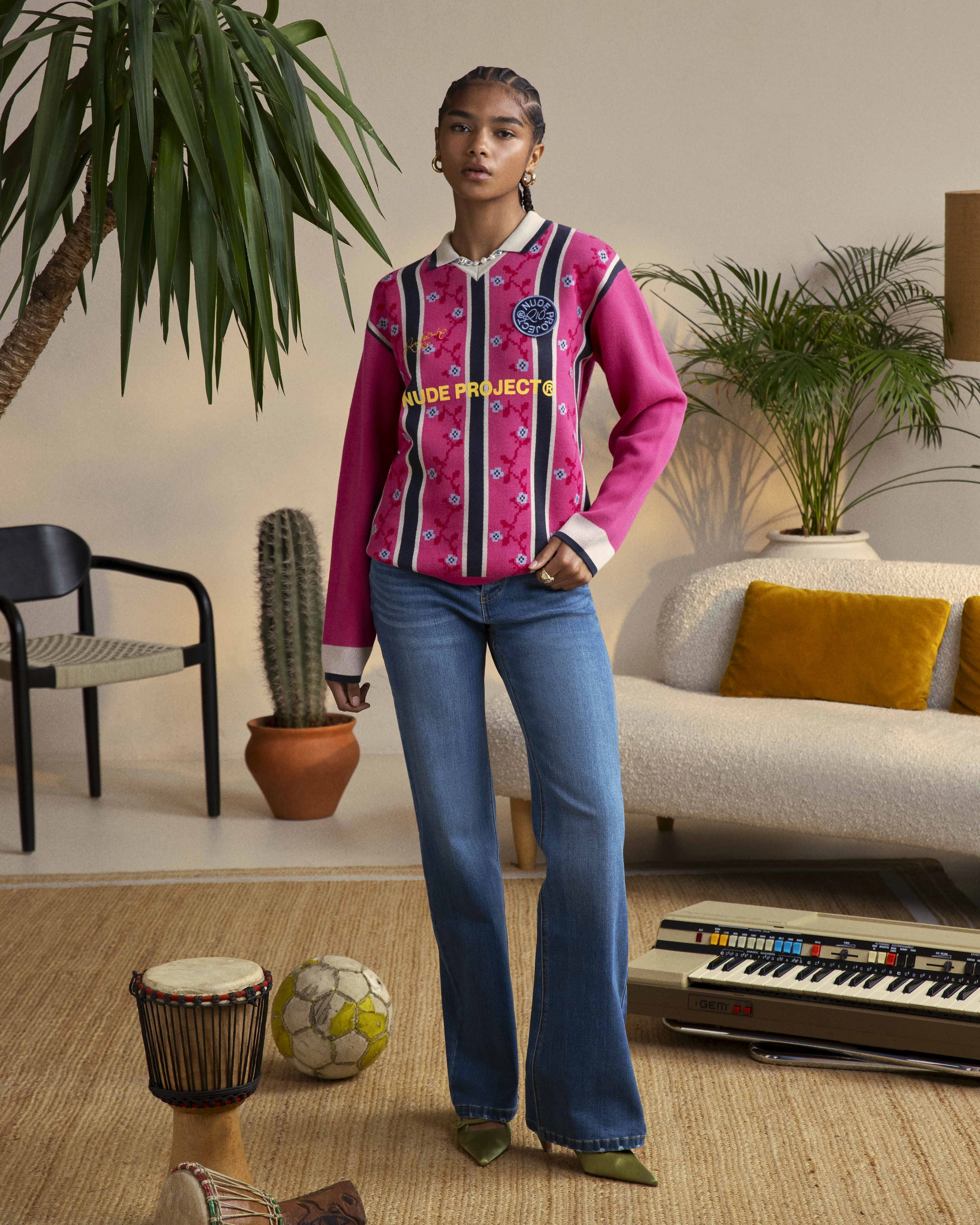 Rosel Football Polo Knit Pink