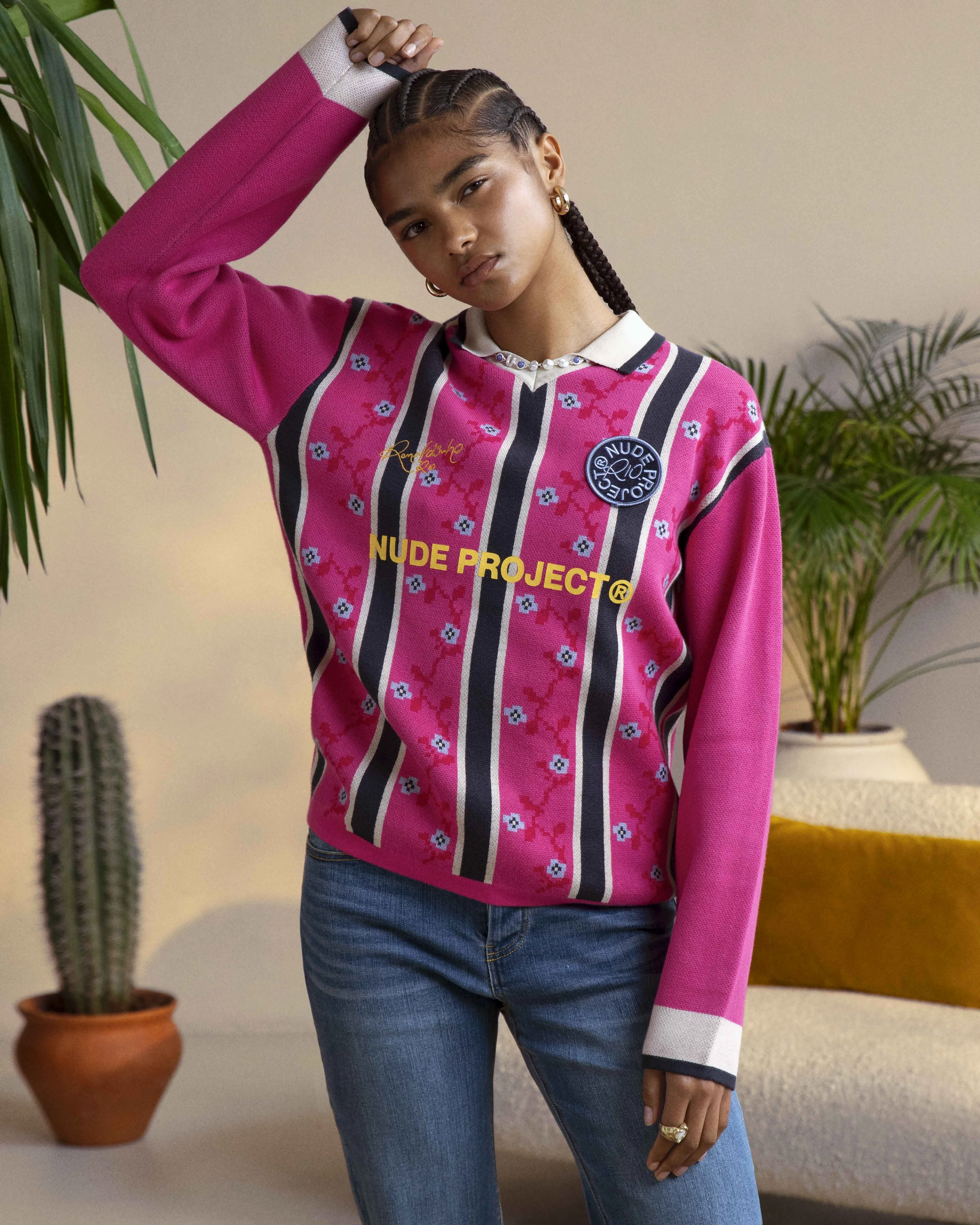 Rosel Football Polo Knit Pink