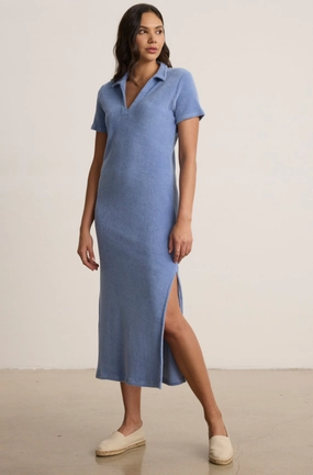 Velianne Blue Terry Polo Maxi Dress
