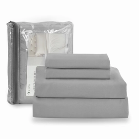 Z-hom Q045H152G 4 Piece Cooling Sheets 14" Deep Pocket & Pillowcase Sets, Light Gray, Queen