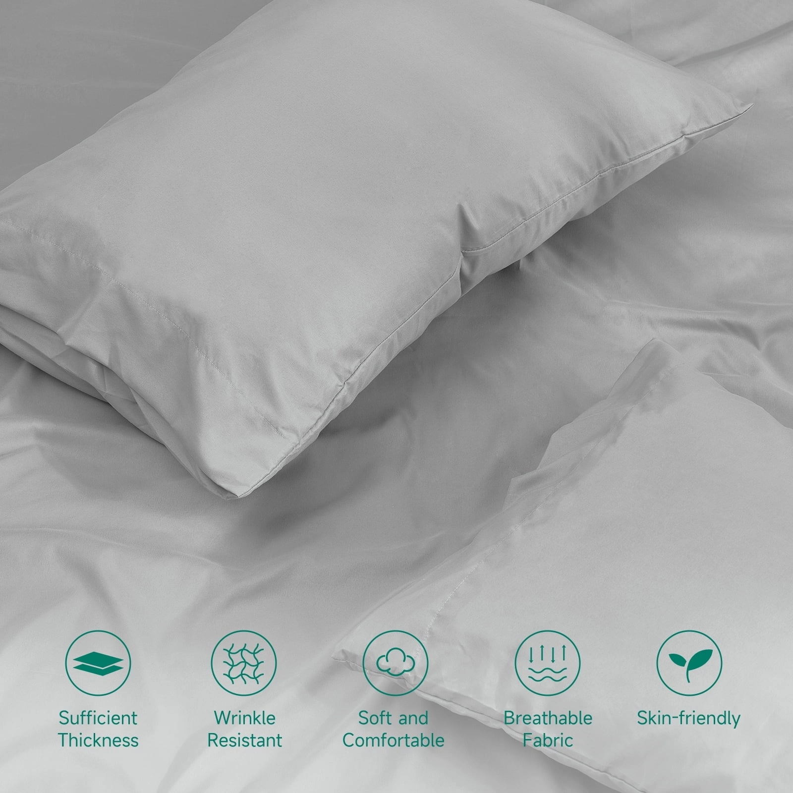 Z-hom Q045H152G 4 Piece Cooling Sheets 14" Deep Pocket & Pillowcase Sets, Light Gray, Queen