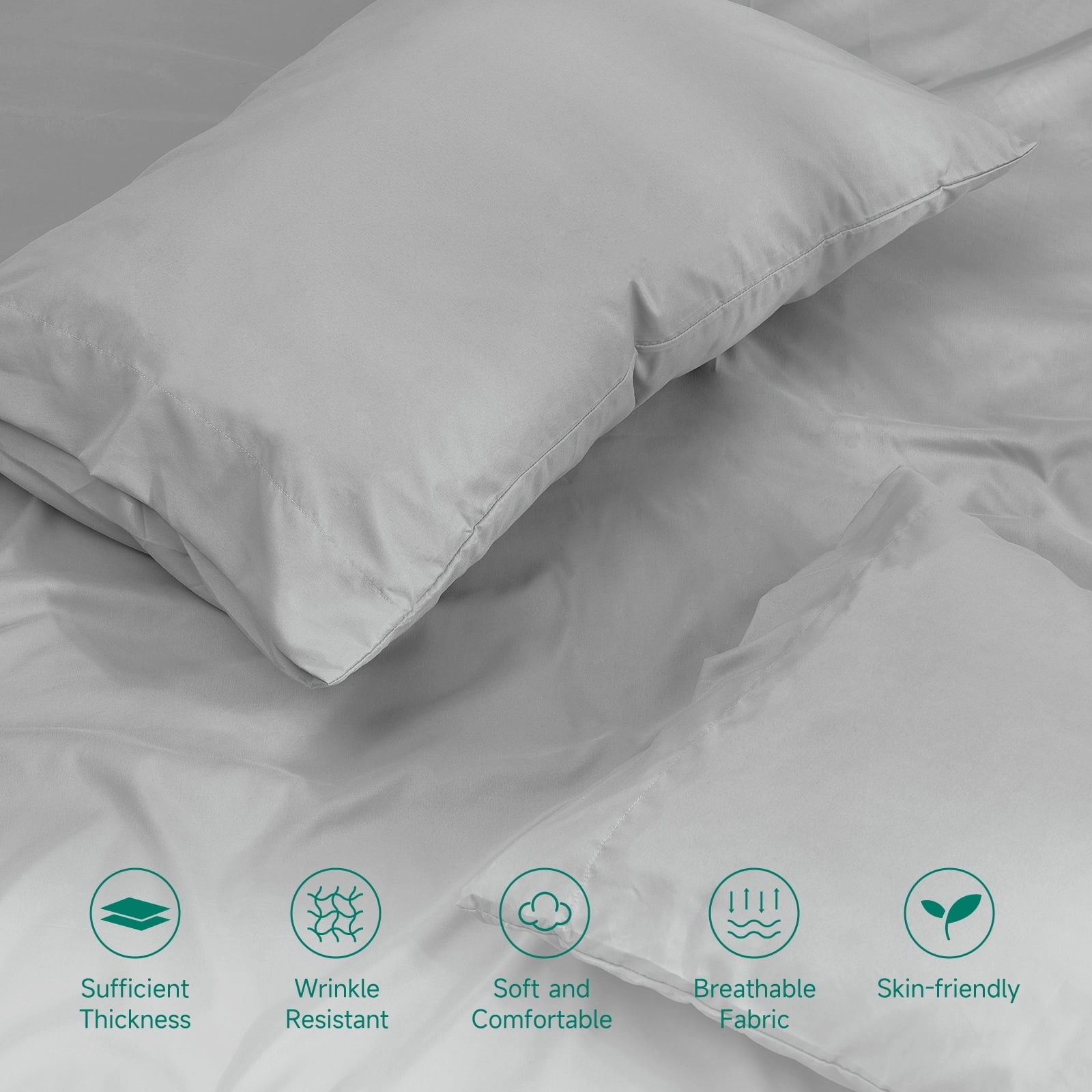 Z-hom Q045H152G 4 Piece Cooling Sheets 14" Deep Pocket & Pillowcase Sets, Light Gray, Queen